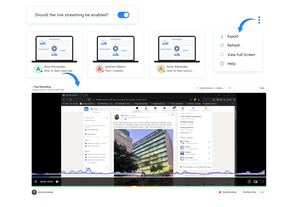 screen monitoring reports dashboard